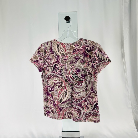 Croft & Barrow Classic Tee Paisley Print Purple, Pink, Black, and Taupe Size S - Picture 2 of 11